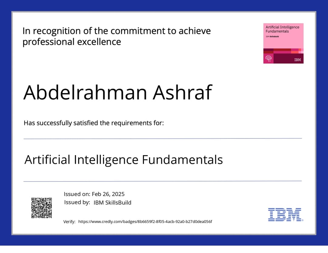 Certificate of: Artificial Intelligence Fundamentals